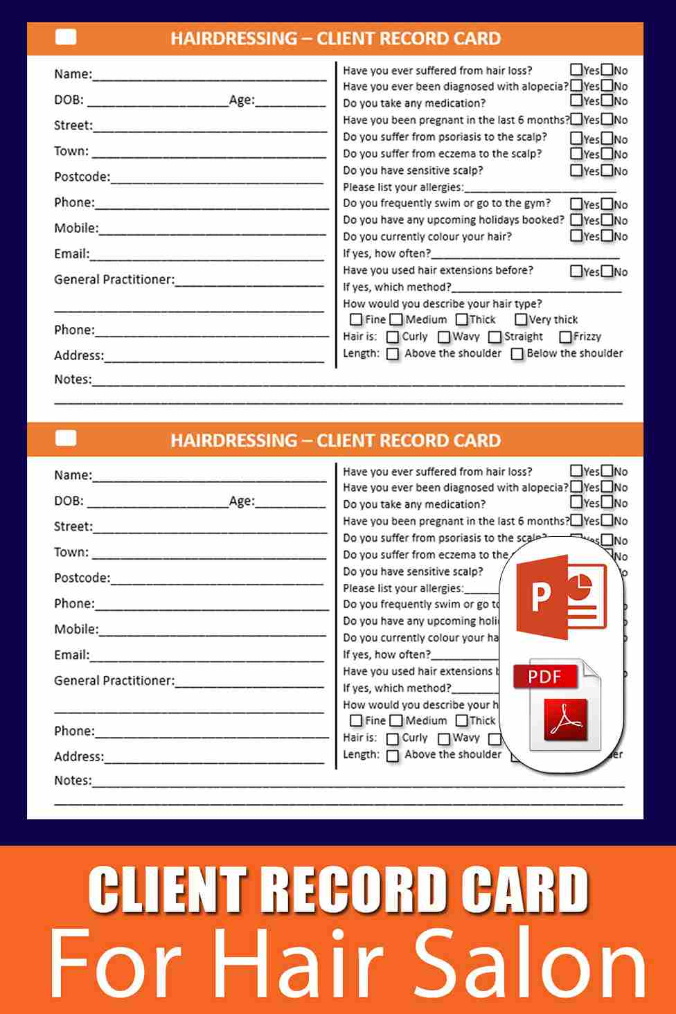 Salon Client Record Card